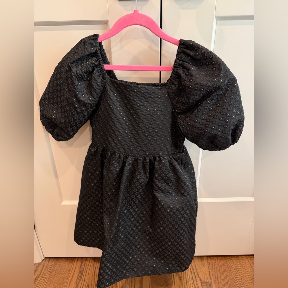 Copper Key Black Textured Mini Dress with Puff Sleeves, Girls Size 7